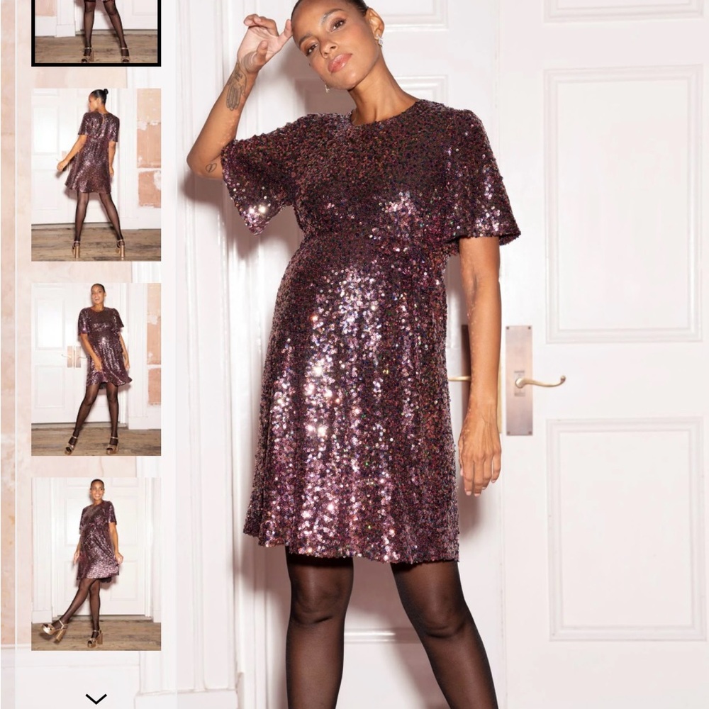 Seraphine Sparkling Sequin Maternity Mini Dress in Purple